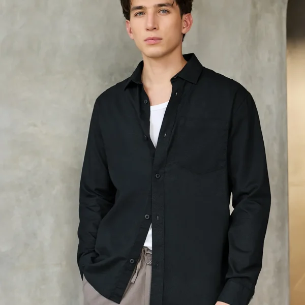 Men's Jet Black Cotton Linen Shirt