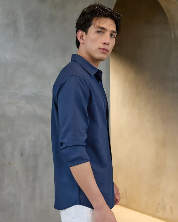Men's Navy Blue Cotton Linen Shirt