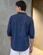 Men's Navy Blue Cotton Linen Shirt