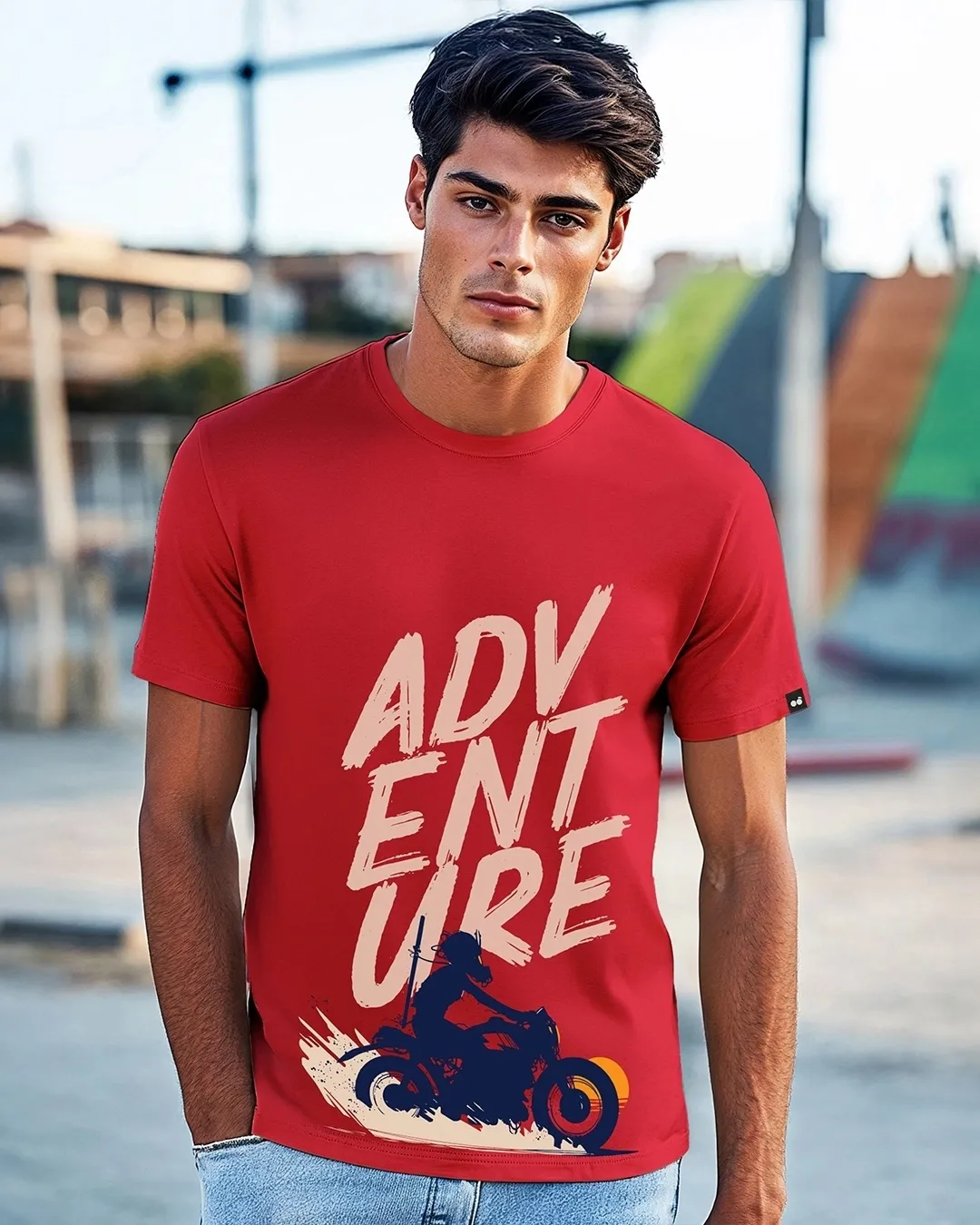 Men's Red Moon Rider Graphic Printed T-shirt