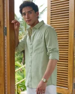 Men's Sage Green Cotton Linen Shirt