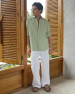 Men's Sage Green Cotton Linen Shirt
