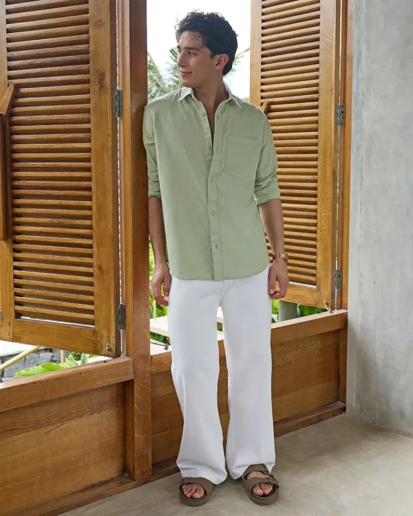 Men's Sage Green Cotton Linen Shirt