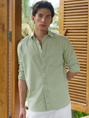 Men's Sage Green Cotton Linen Shirt