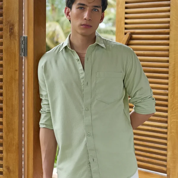 Men's Sage Green Cotton Linen Shirt