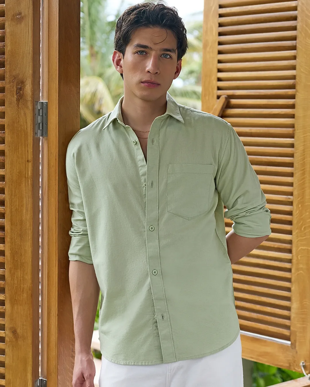 Men's Sage Green Cotton Linen Shirt
