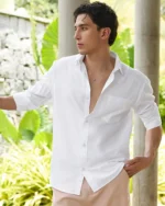 Men's White Cotton Linen Shirt