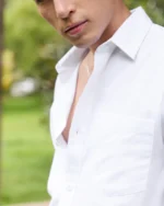 Men's White Cotton Linen Shirt