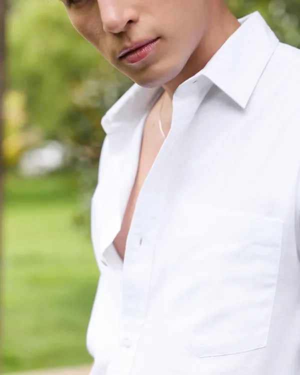 Men's White Cotton Linen Shirt