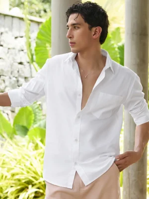 Men's White Cotton Linen Shirt