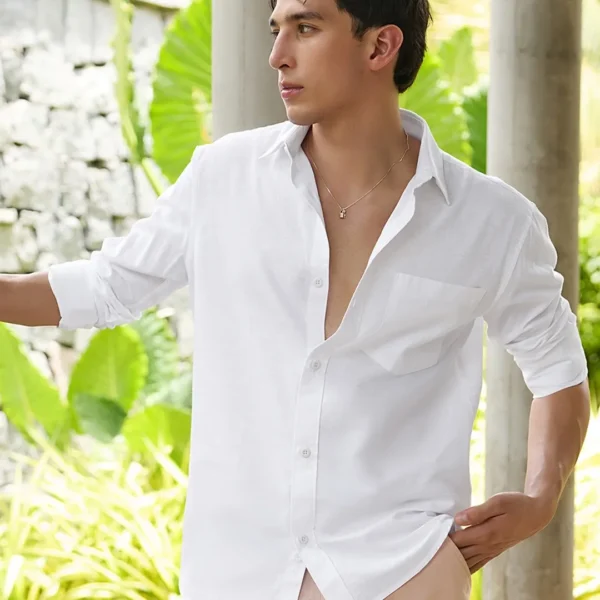 Men's White Cotton Linen Shirt