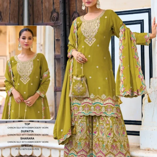 Ziana 15031 Exclusive Chinon Silk Readymade Plazzo Suits Light Green