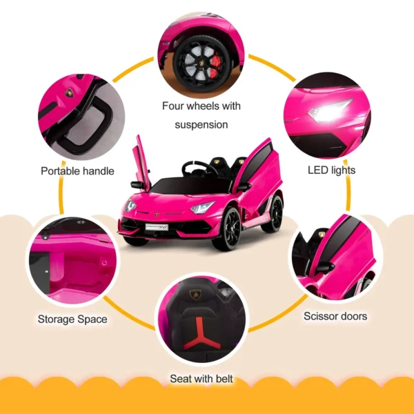 Uenjoy 12V Kids Electric Ride On Car Lamborghini Aventador SVJ Motorized Vehicles with Remote Control, Battery Powered